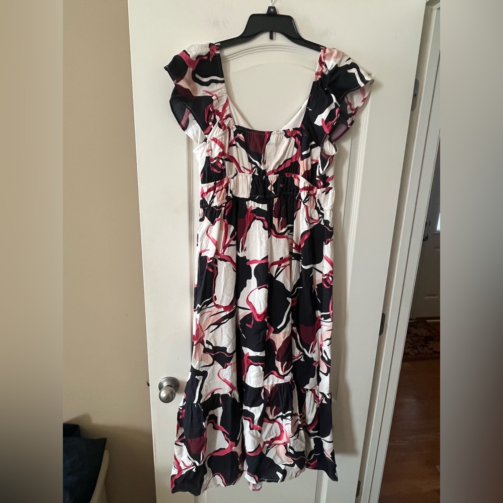 New! Nine West Chic Black and Pink Patterned Maxi Dress Women’s Size Large - Picture 5 of 16